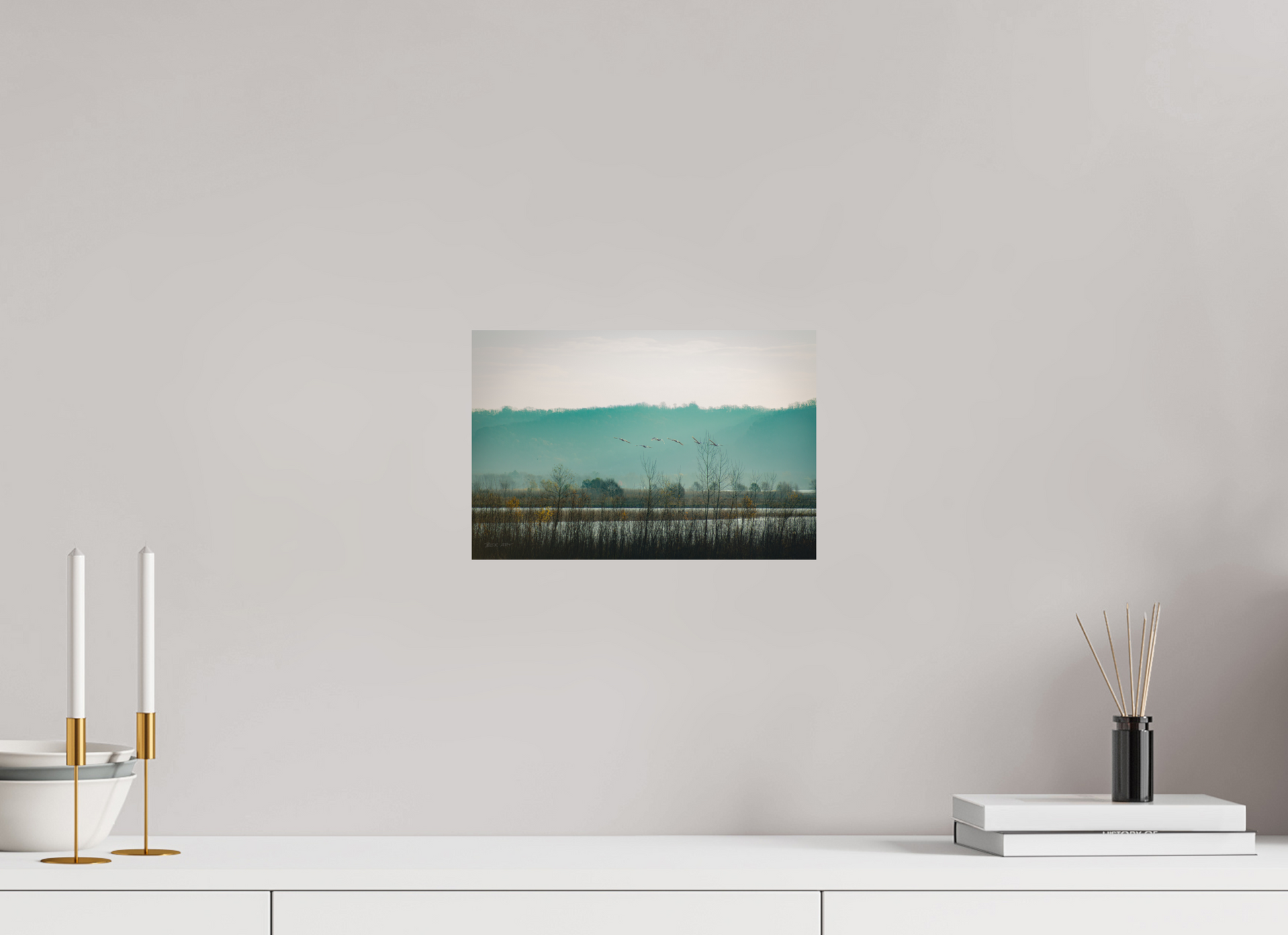 Swans Over Mississippi River - Print Only