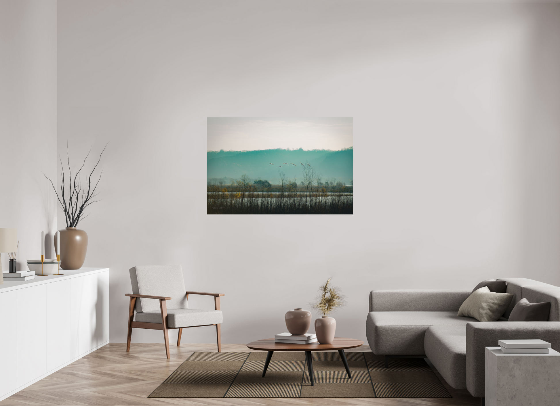 Swans Over Mississippi River - Print Only