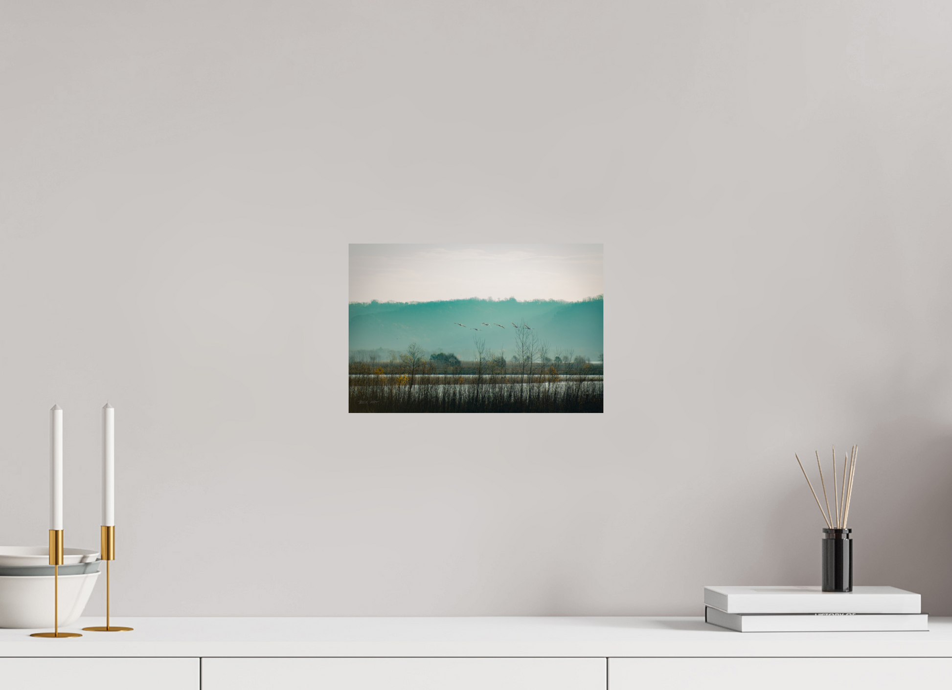 Swans Over Mississippi River - Print Only