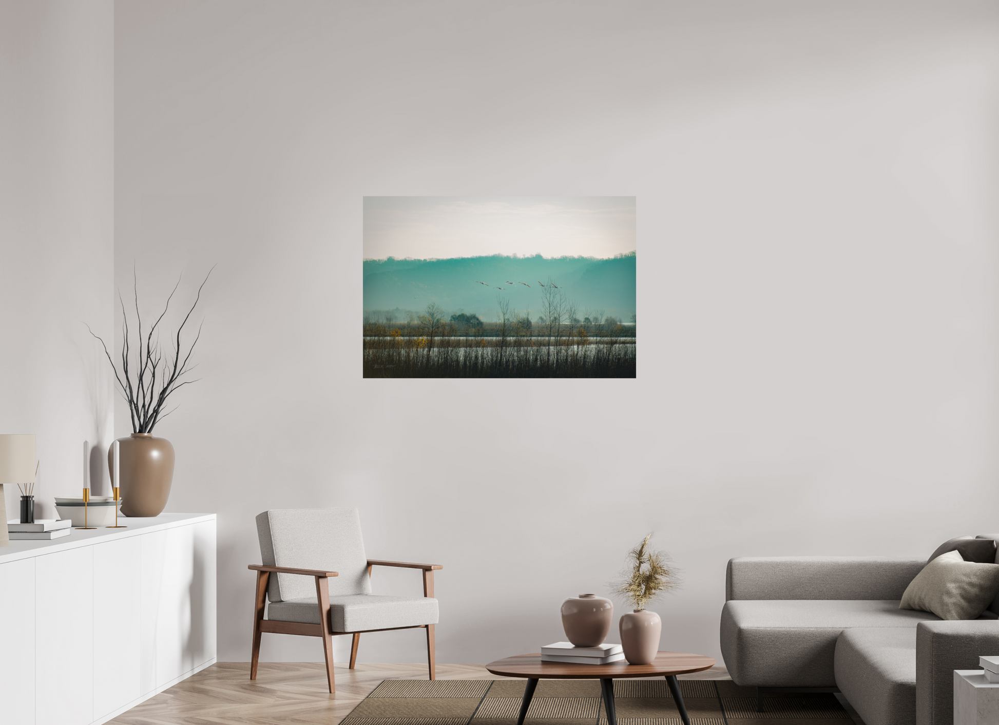 Swans Over Mississippi River - Print Only