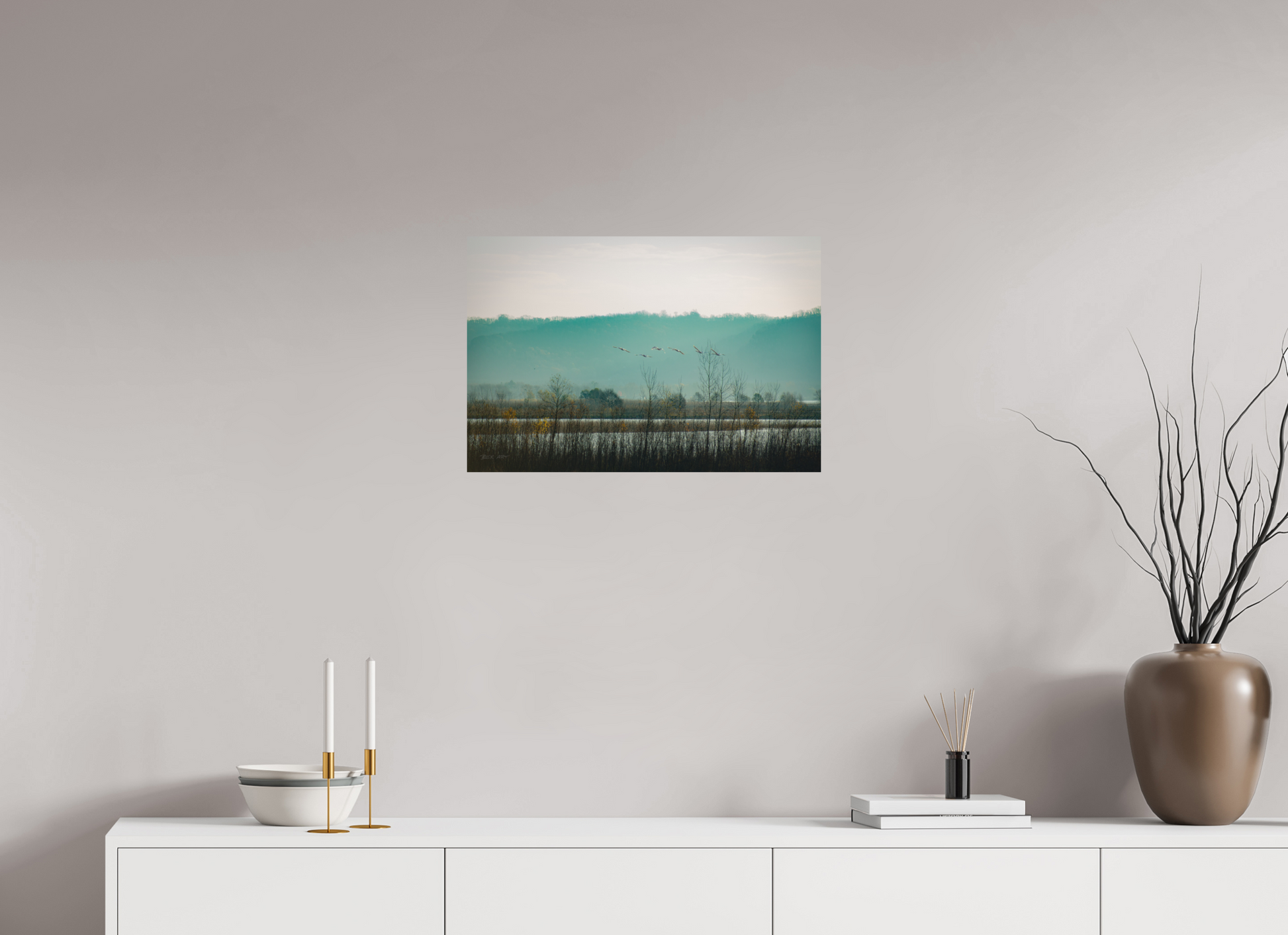 Swans Over Mississippi River - Print Only
