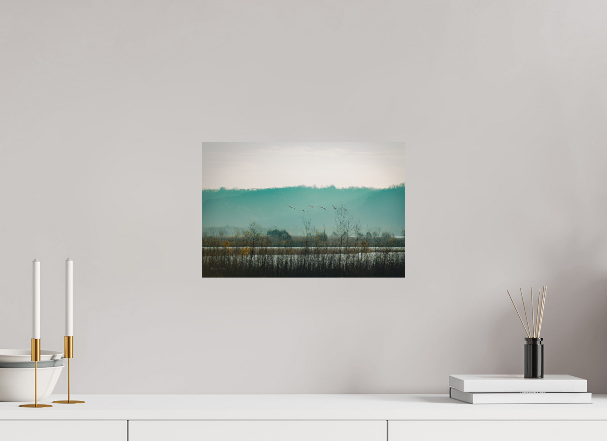 Swans Over Mississippi River - Print Only