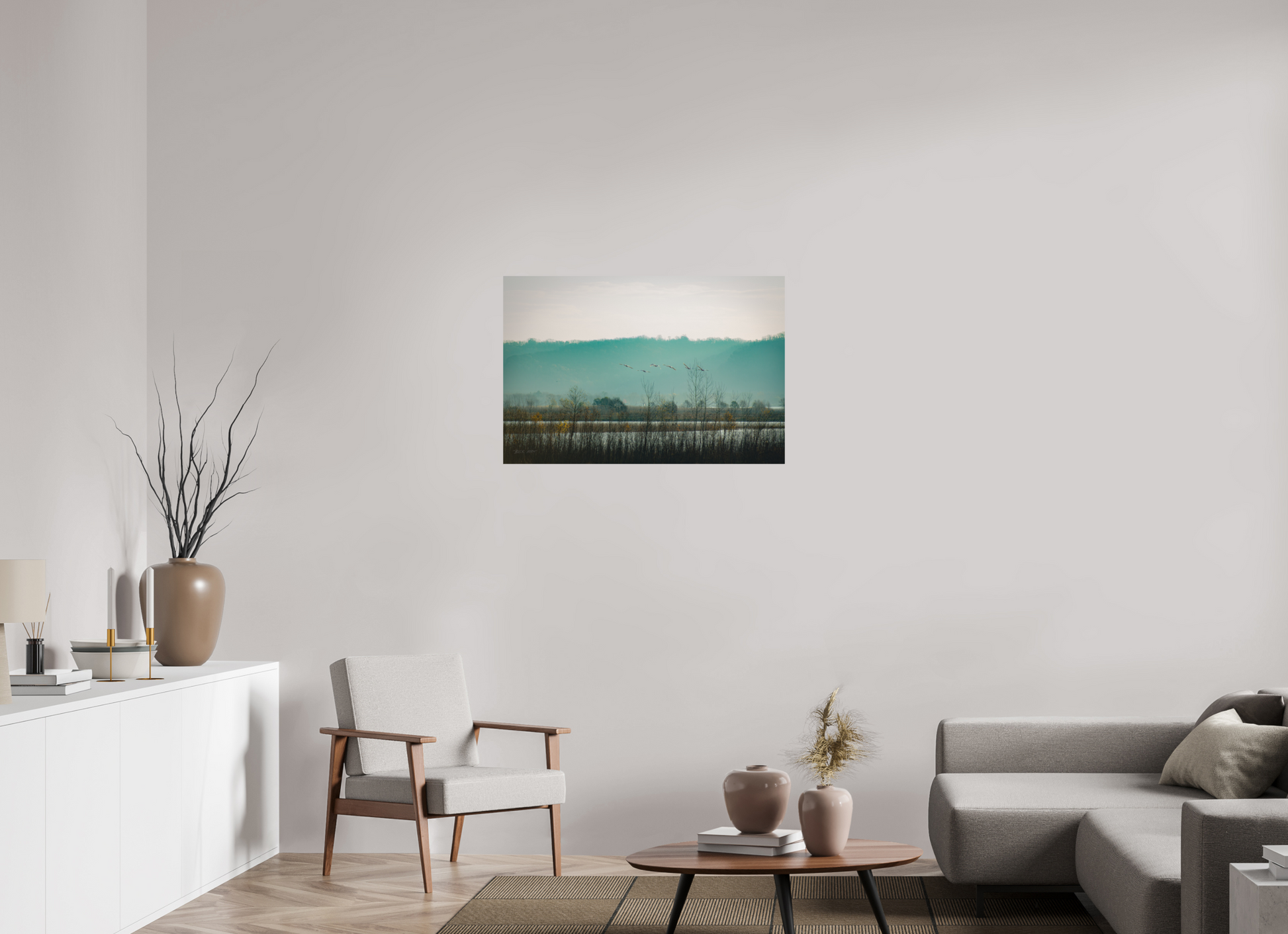 Swans Over Mississippi River - Print Only
