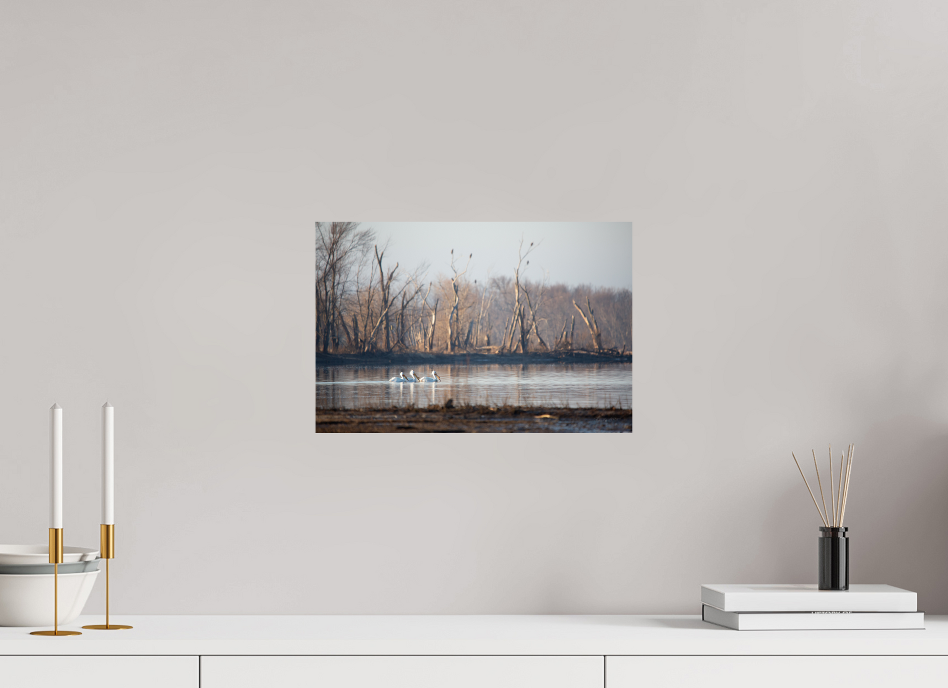 Pelicans with Eagle Background - Print Only