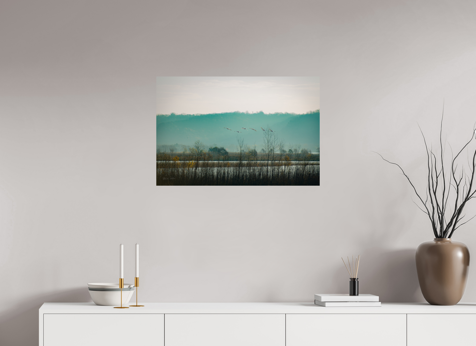Swans Over Mississippi River - Print Only