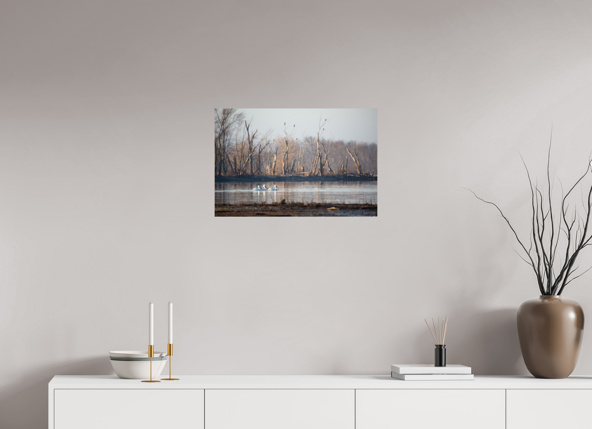 Pelicans with Eagle Background - Print Only