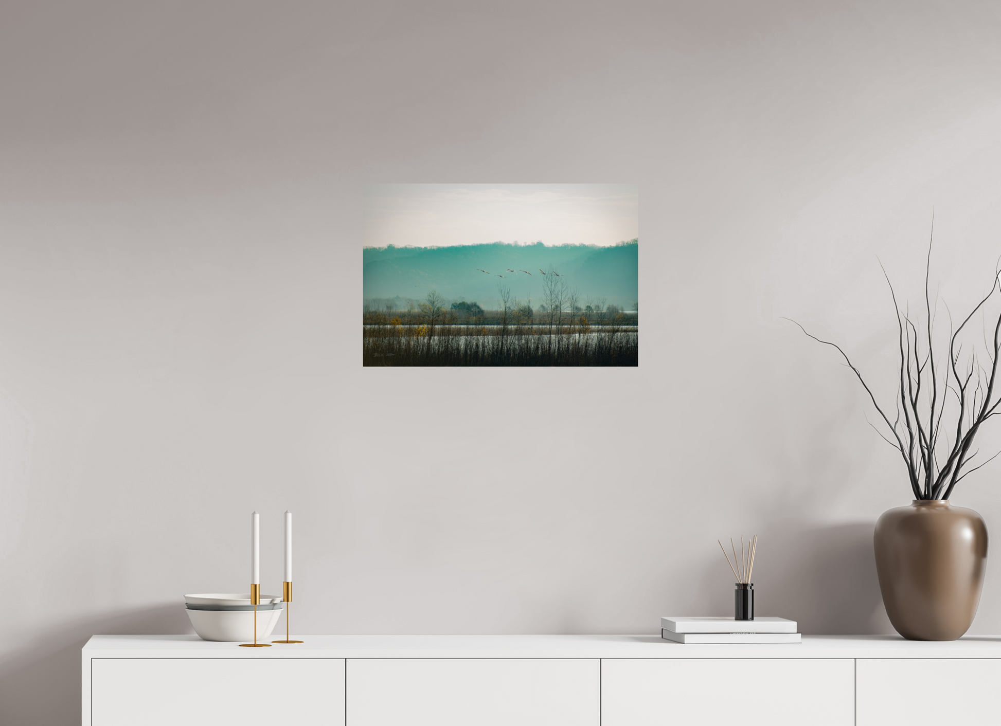 Swans Over Mississippi River - Print Only
