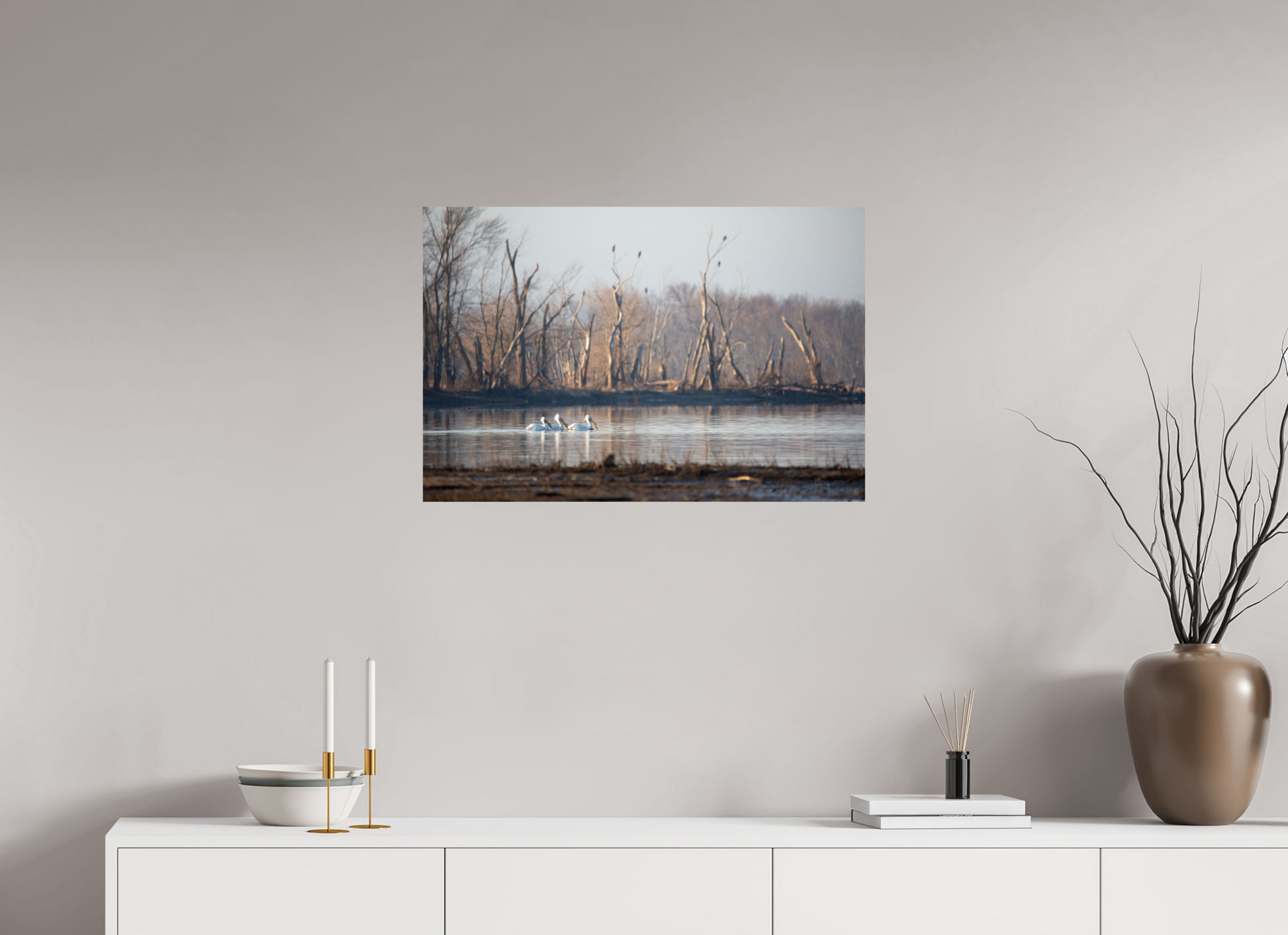 Pelicans with Eagle Background - Print Only