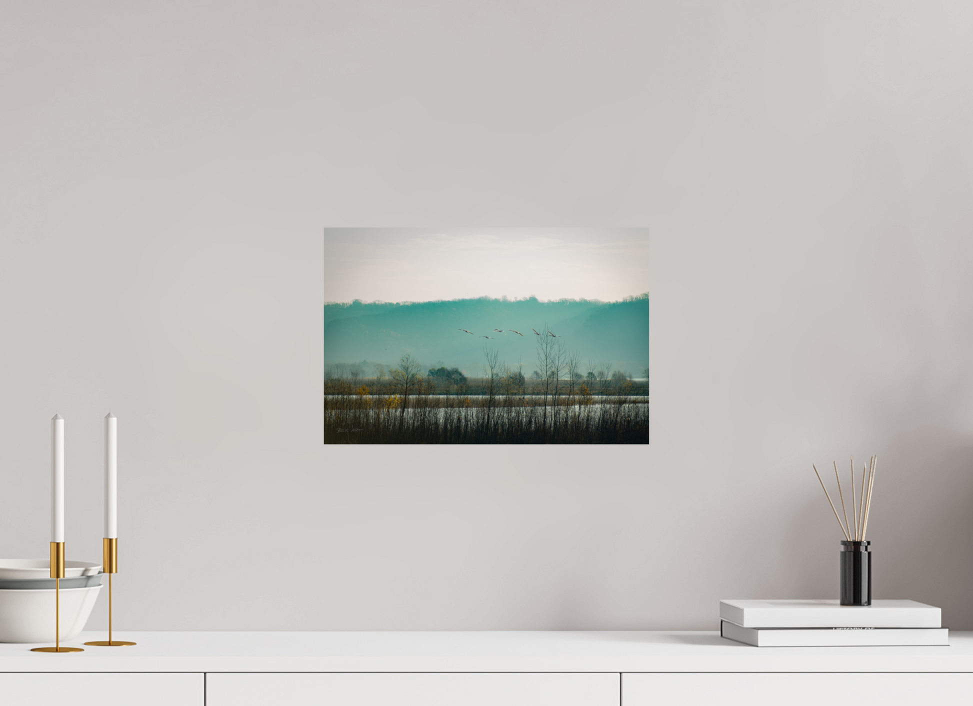 Swans Over Mississippi River - Print Only
