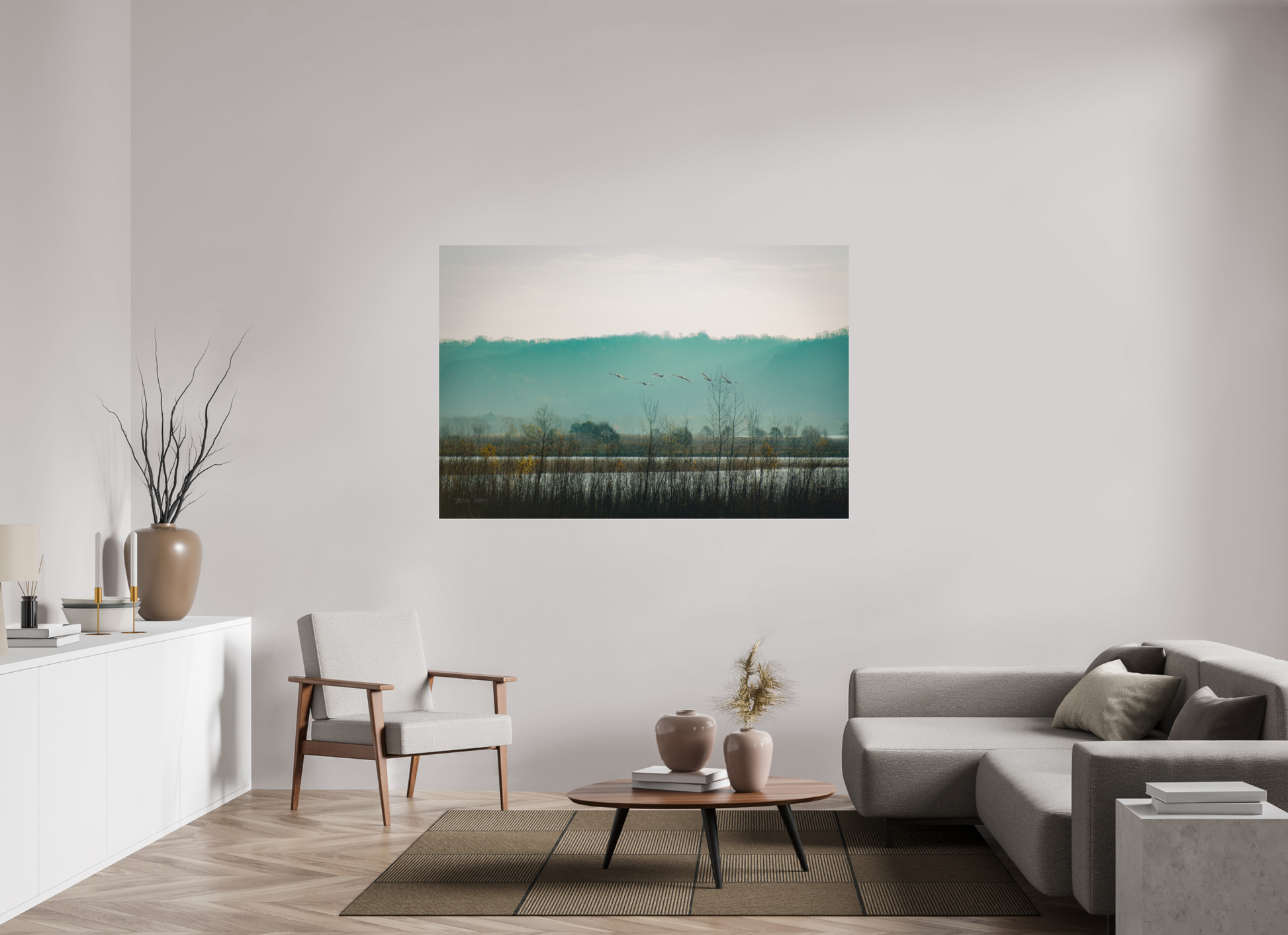 Swans Over Mississippi River - Print Only