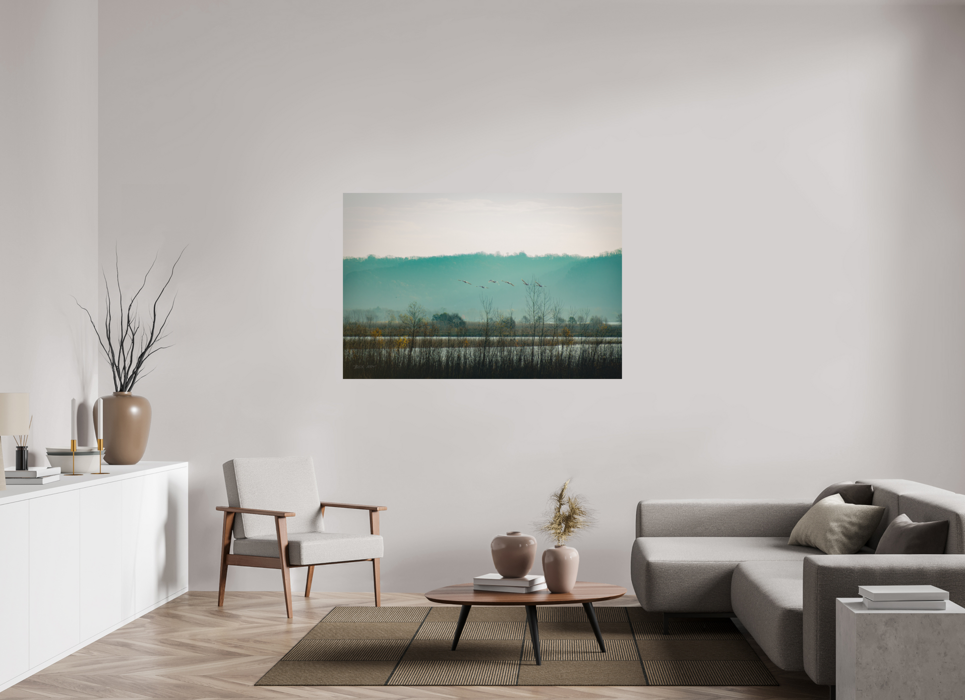 Swans Over Mississippi River - Print Only
